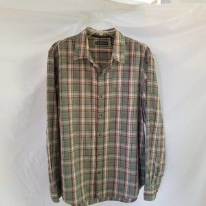 GH Bass & Co Men's Green & Tan Plaid button down Excellent Size LG